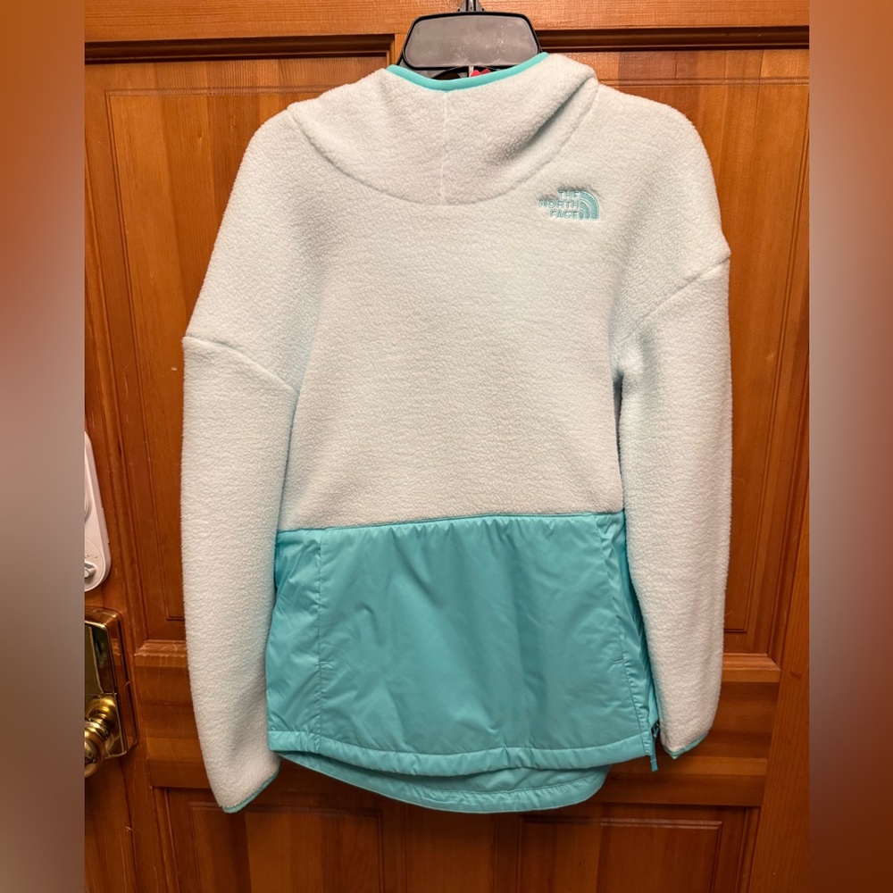 The North Face Light Blue and White Fleece Hoodie